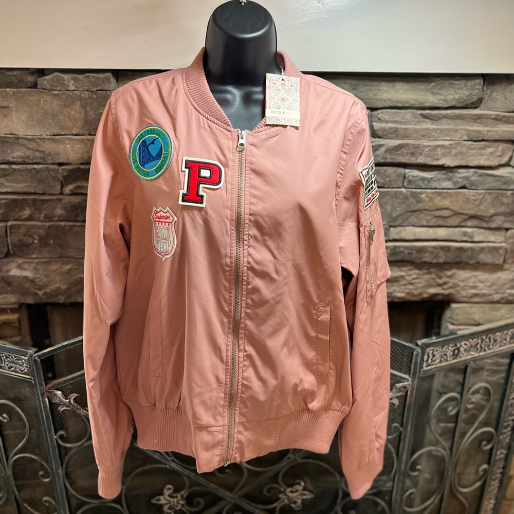 Pink Bomber Jacket With Patches Large